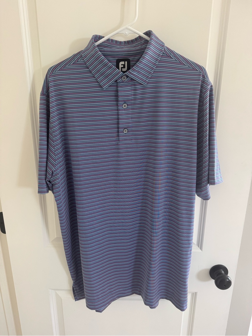 FootJoy Men's “Horizon” Blue and Purple Striped Golf Shirt